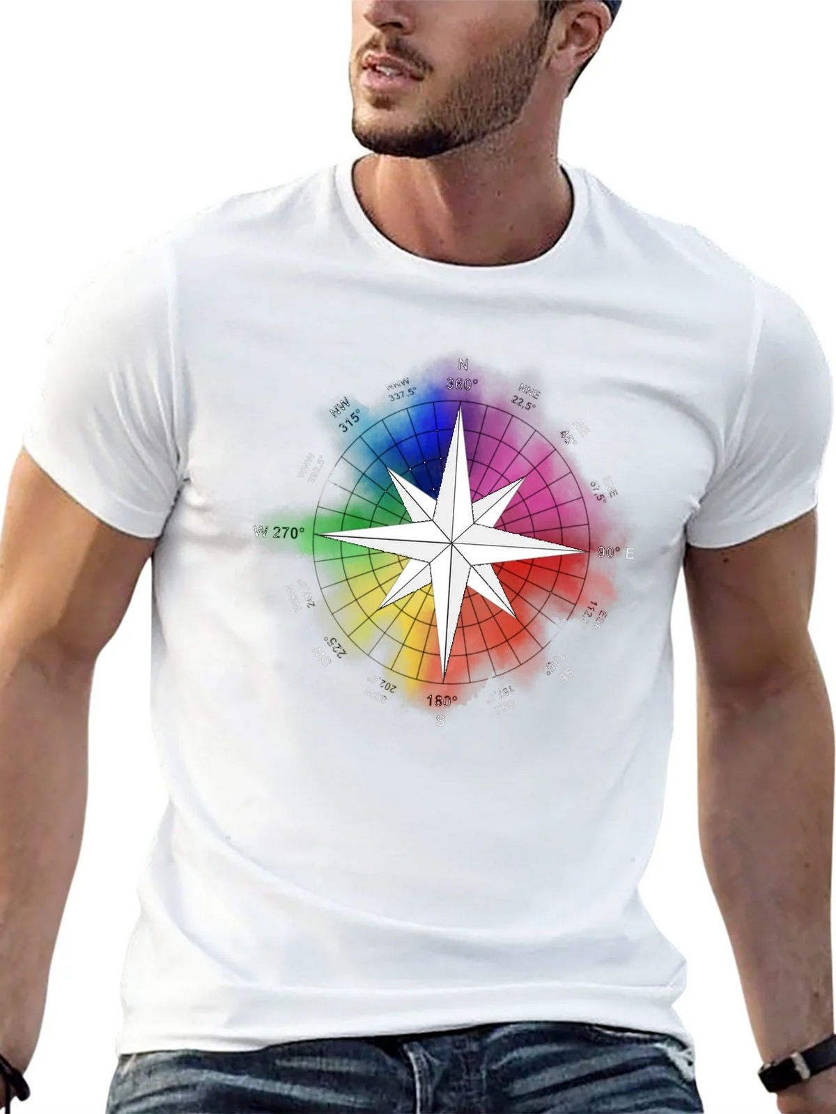 Rainbow Compass Star Graphic T-Shirt - Stylish Black Tee product image 12