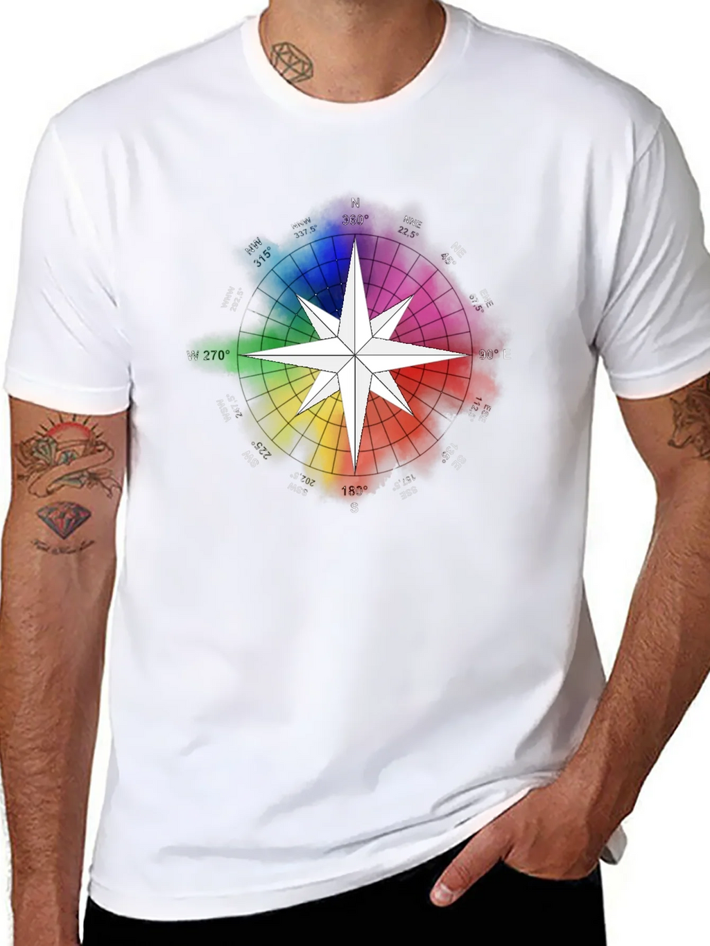 Rainbow Compass Star Graphic T-Shirt - Stylish Black Tee product image 7