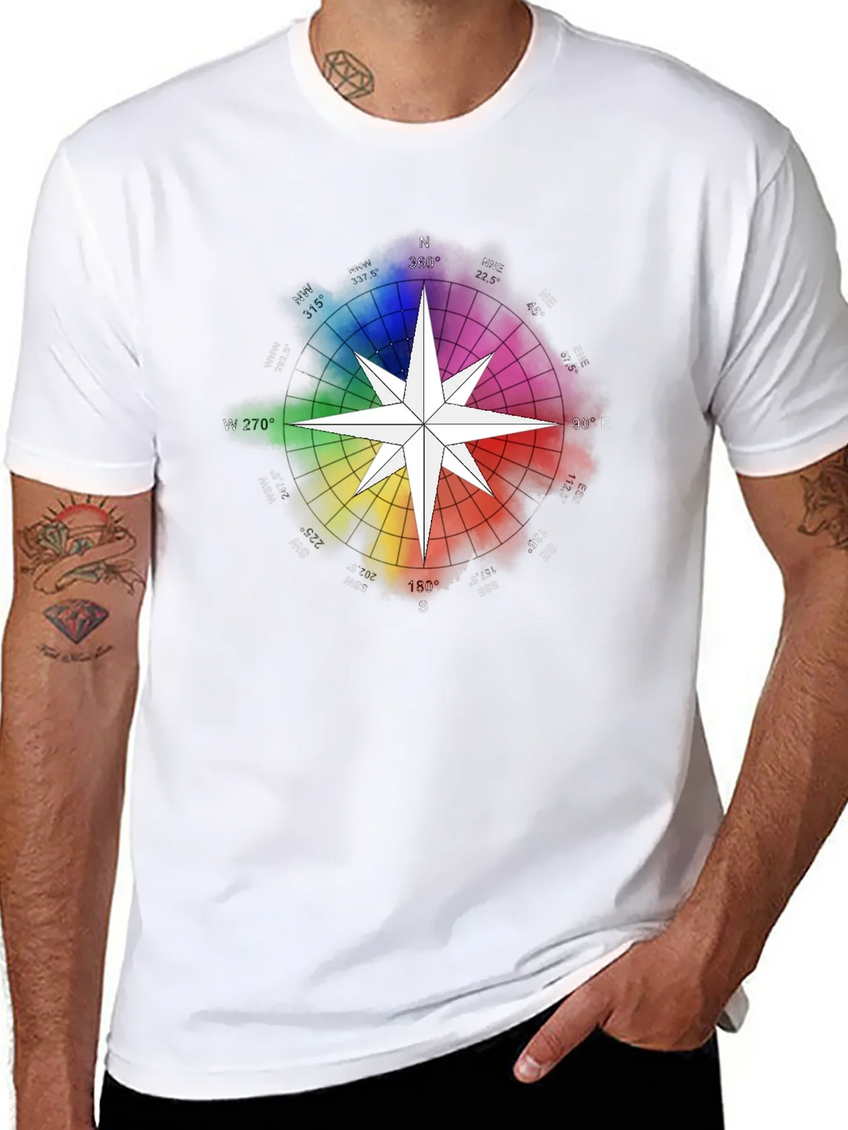 Rainbow Compass Star Graphic T-Shirt - Stylish Black Tee product image 7