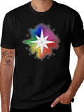 Rainbow Compass Star Graphic T-Shirt - Stylish Black Tee product image 1