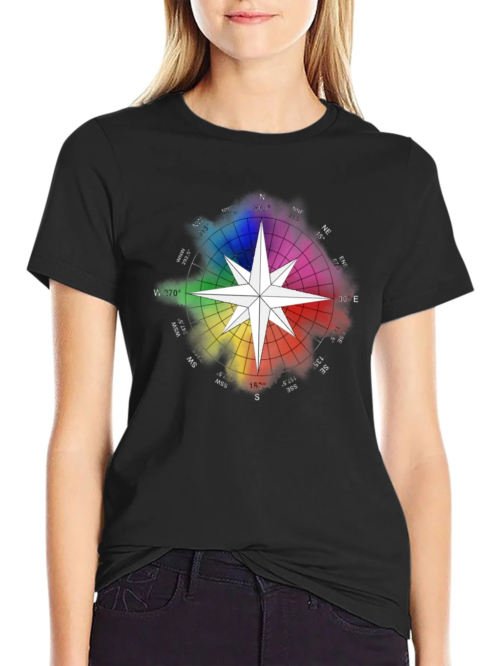Rainbow Compass Star Graphic T-Shirt - Stylish Black Tee product image 2