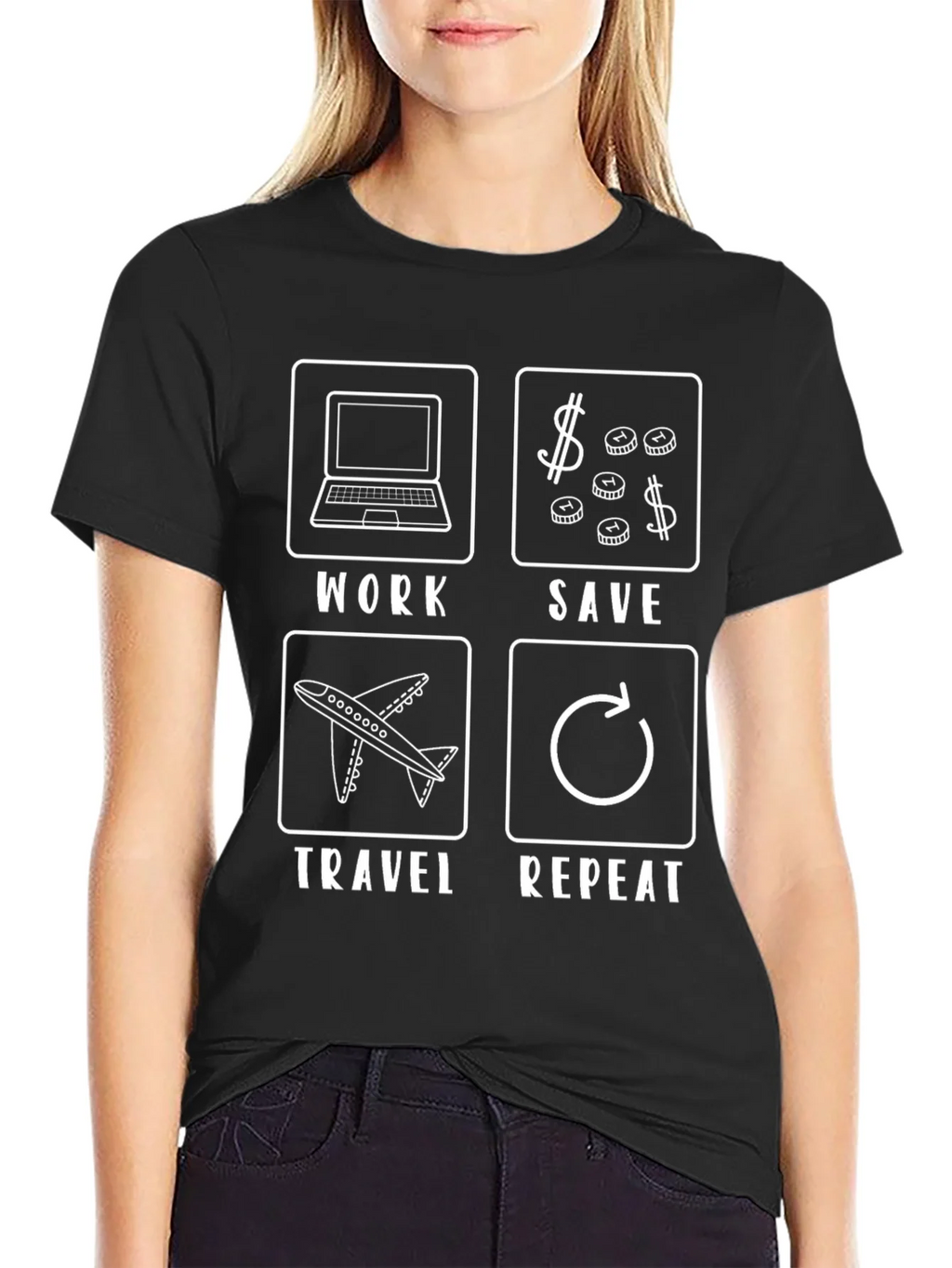 Work Save Travel Repeat Black T-Shirt product image 2