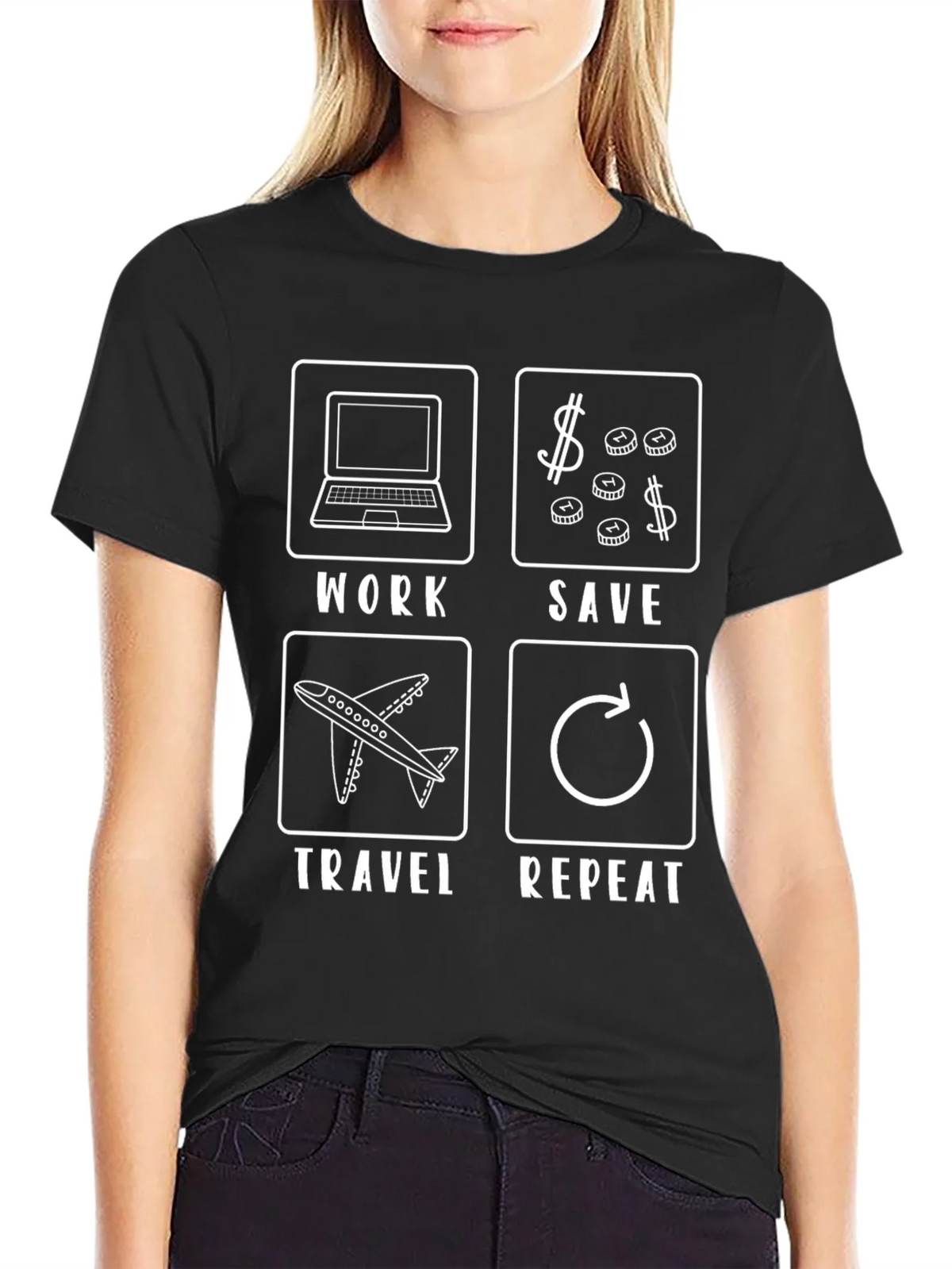 Work Save Travel Repeat Black T-Shirt product image 2