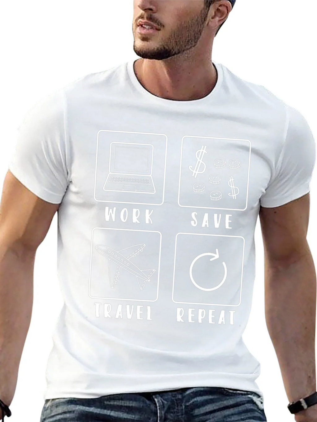 Work Save Travel Repeat Black T-Shirt product image 12