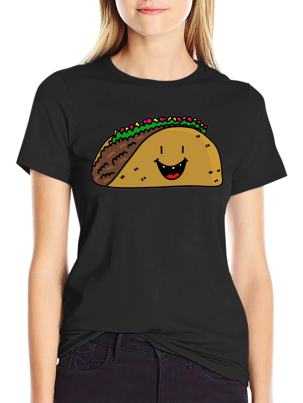 Happy Taco Graphic Tee - Black Cotton Blend product image 2