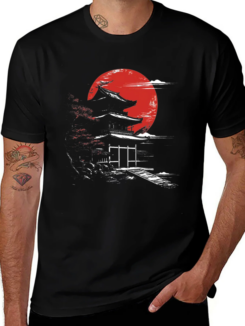 Japanese Temple Moon Graphic T-Shirt product image 1