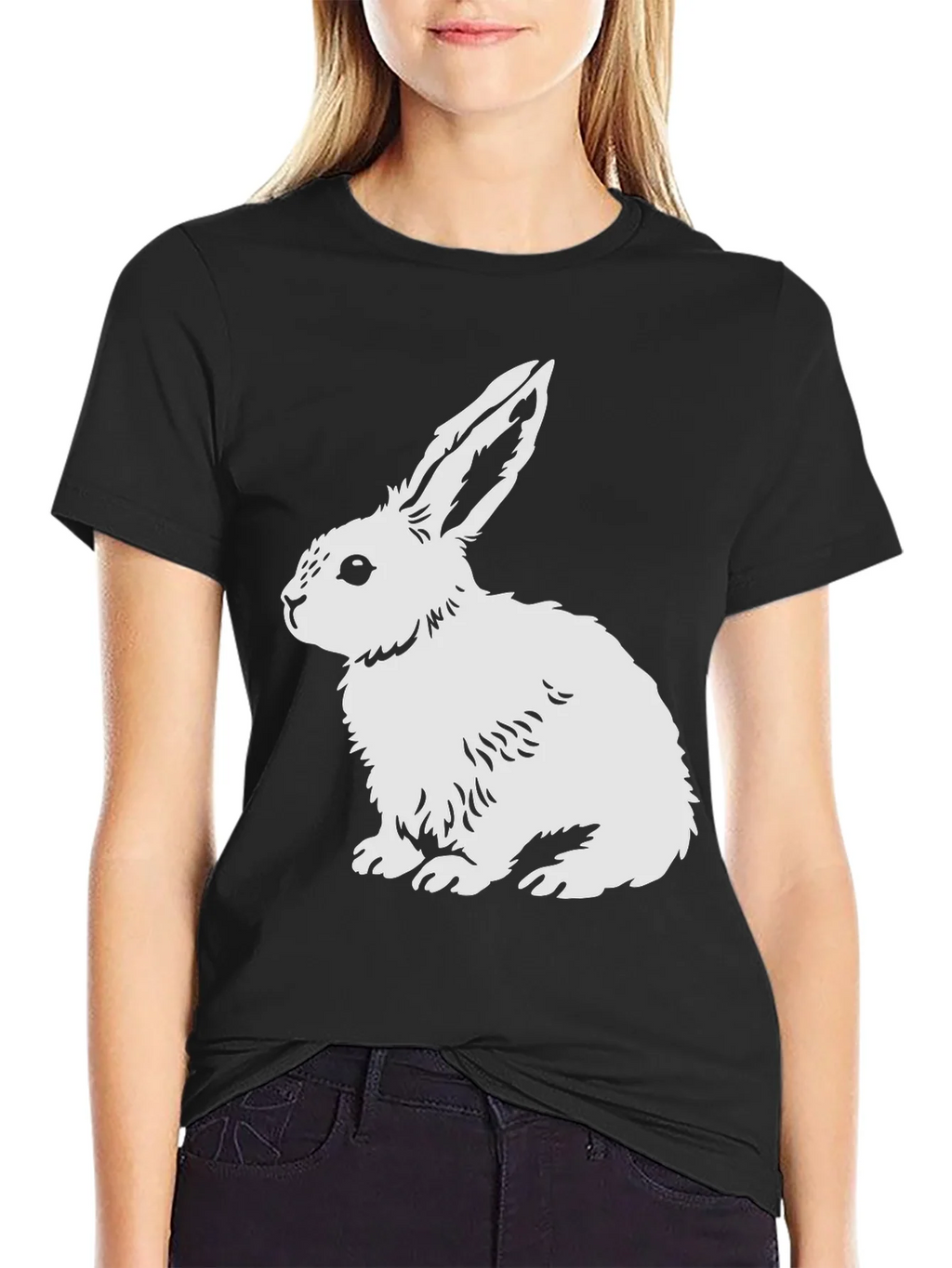 Rabbit Graphic Tee - Black Cotton Blend Shirt product image 2