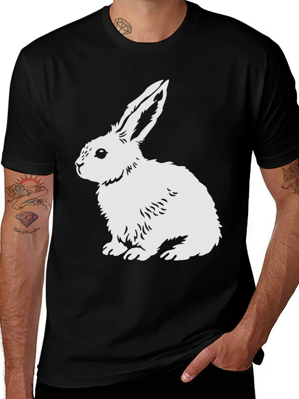 Rabbit Graphic Tee - Black Cotton Blend Shirt product image 1
