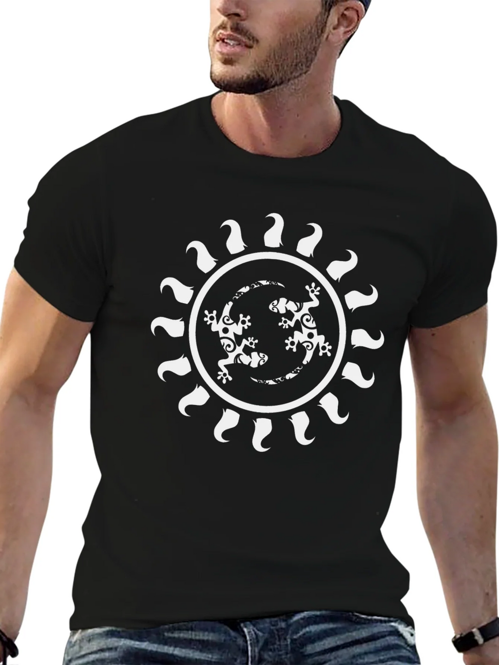 Tribal Lizard Sun Graphic Tee - Mens Black T-Shirt product image 6