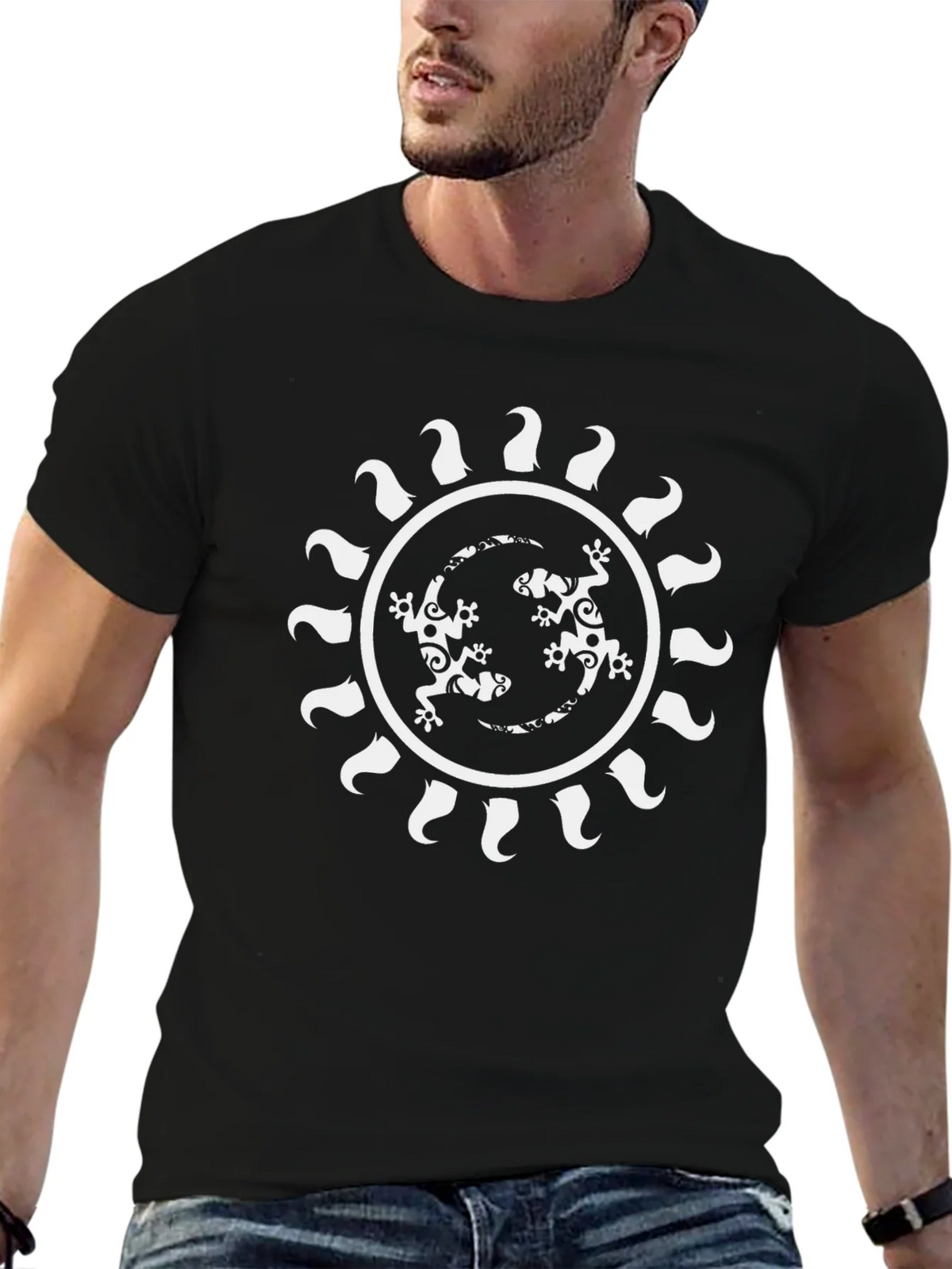 Tribal Lizard Sun Graphic Tee - Mens Black T-Shirt product image 6