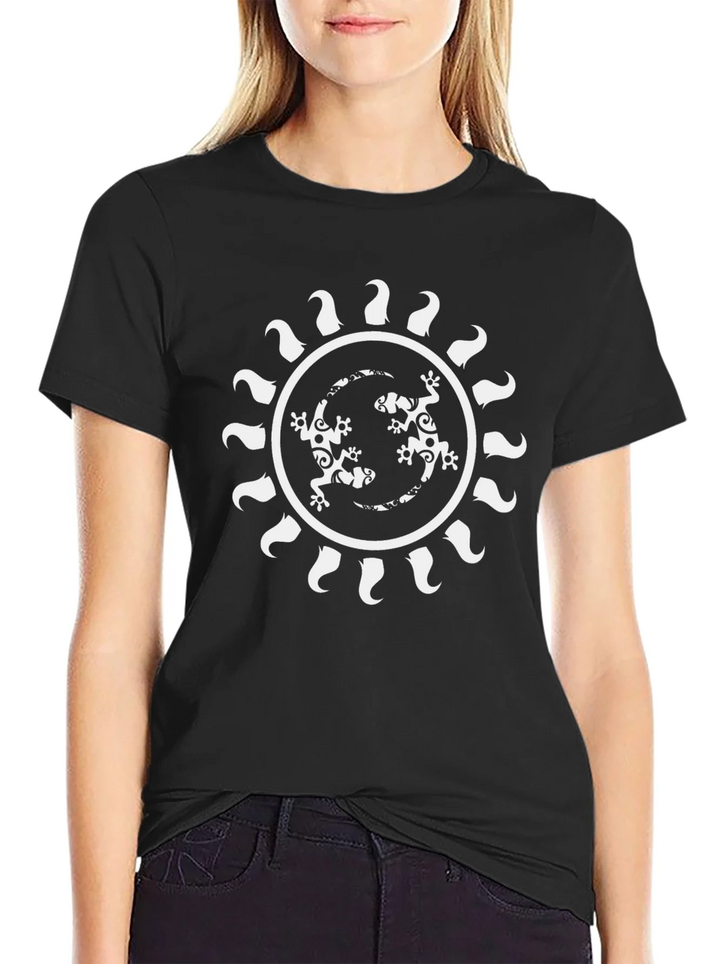 Tribal Lizard Sun Graphic Tee - Mens Black T-Shirt product image 2