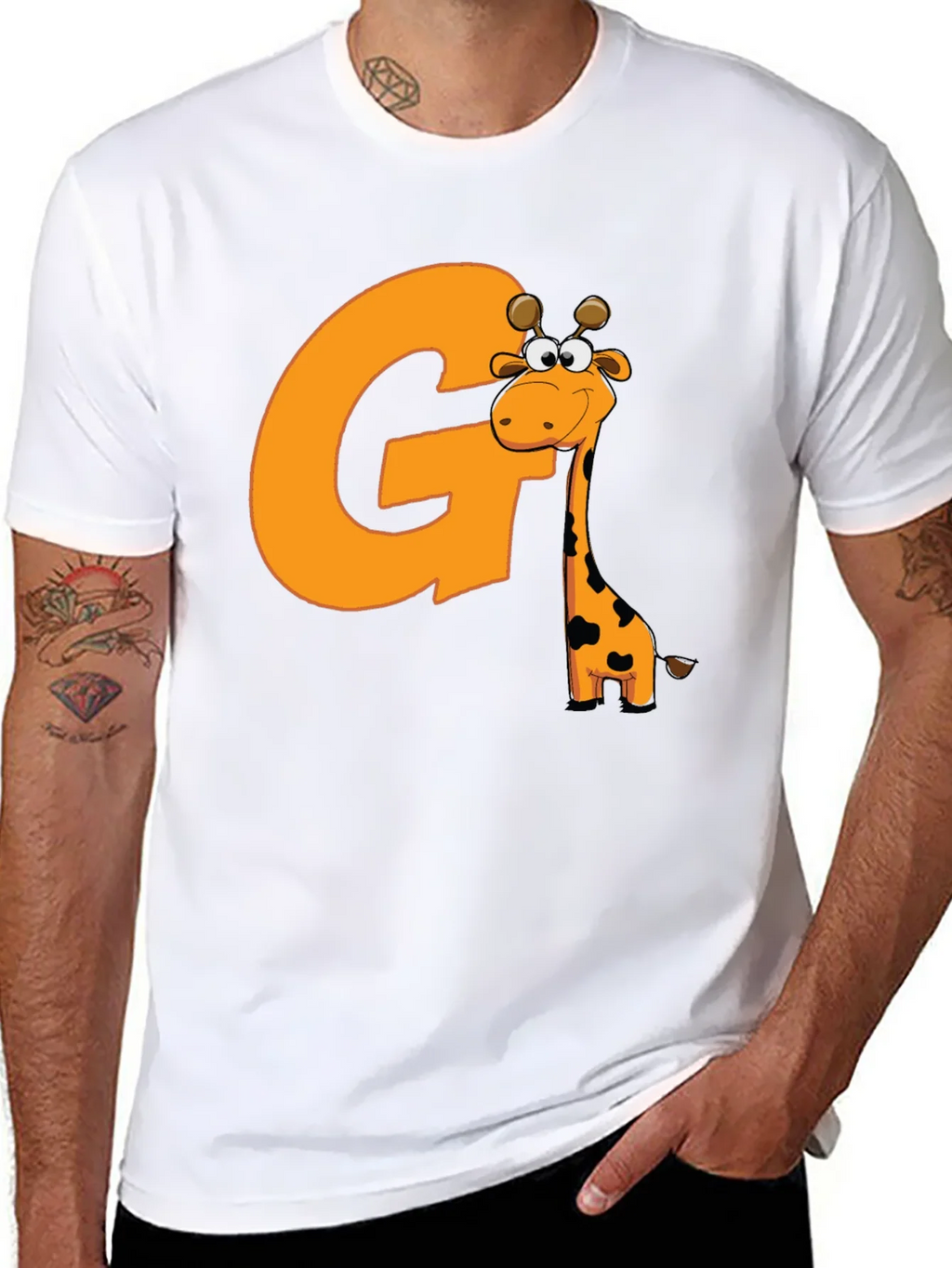 Fun Giraffe Initial G Black T-Shirt product image 3