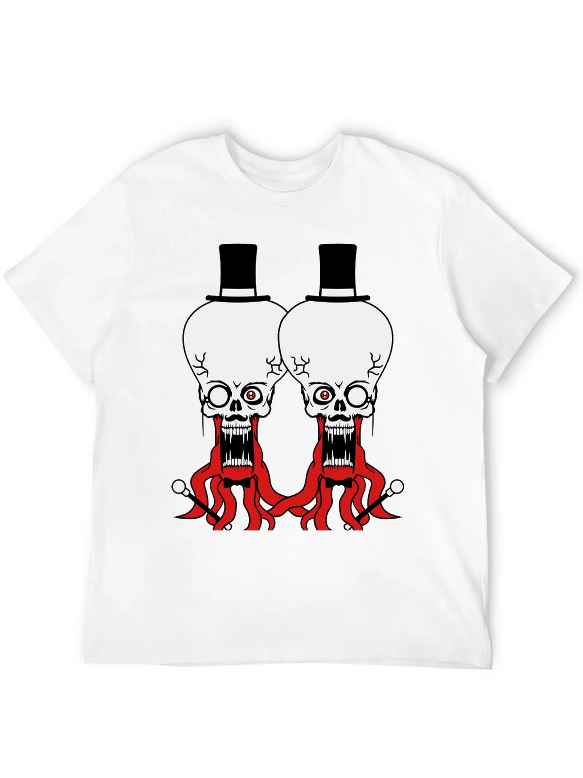 Skull Octopus Top Hat Graphic Tee - Black