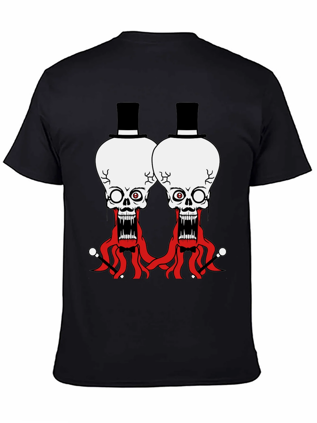 Skull Octopus Top Hat Graphic Tee - Black