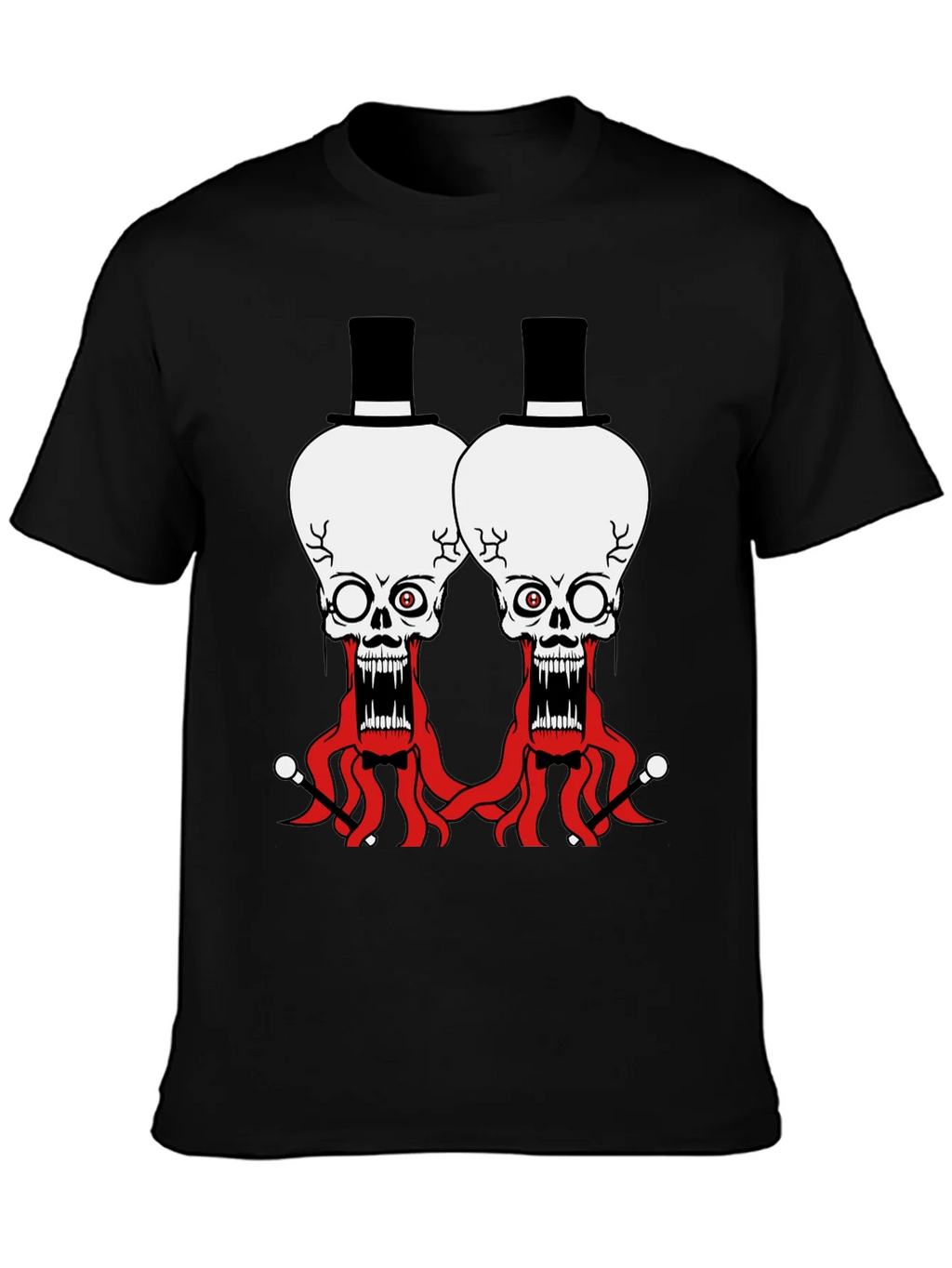 Skull Octopus Top Hat Graphic Tee - Black
