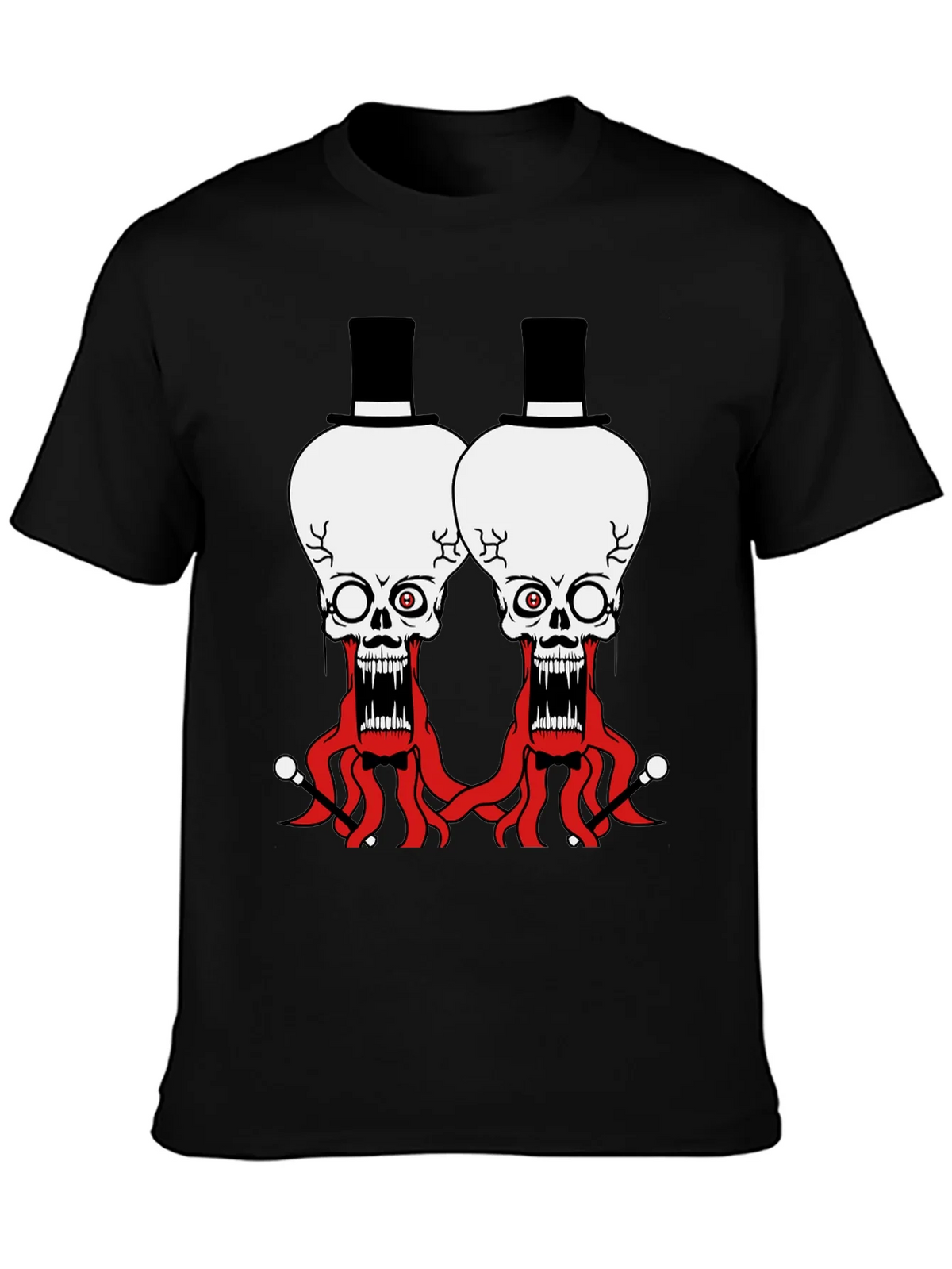 Skull Octopus Top Hat Graphic Tee - Black