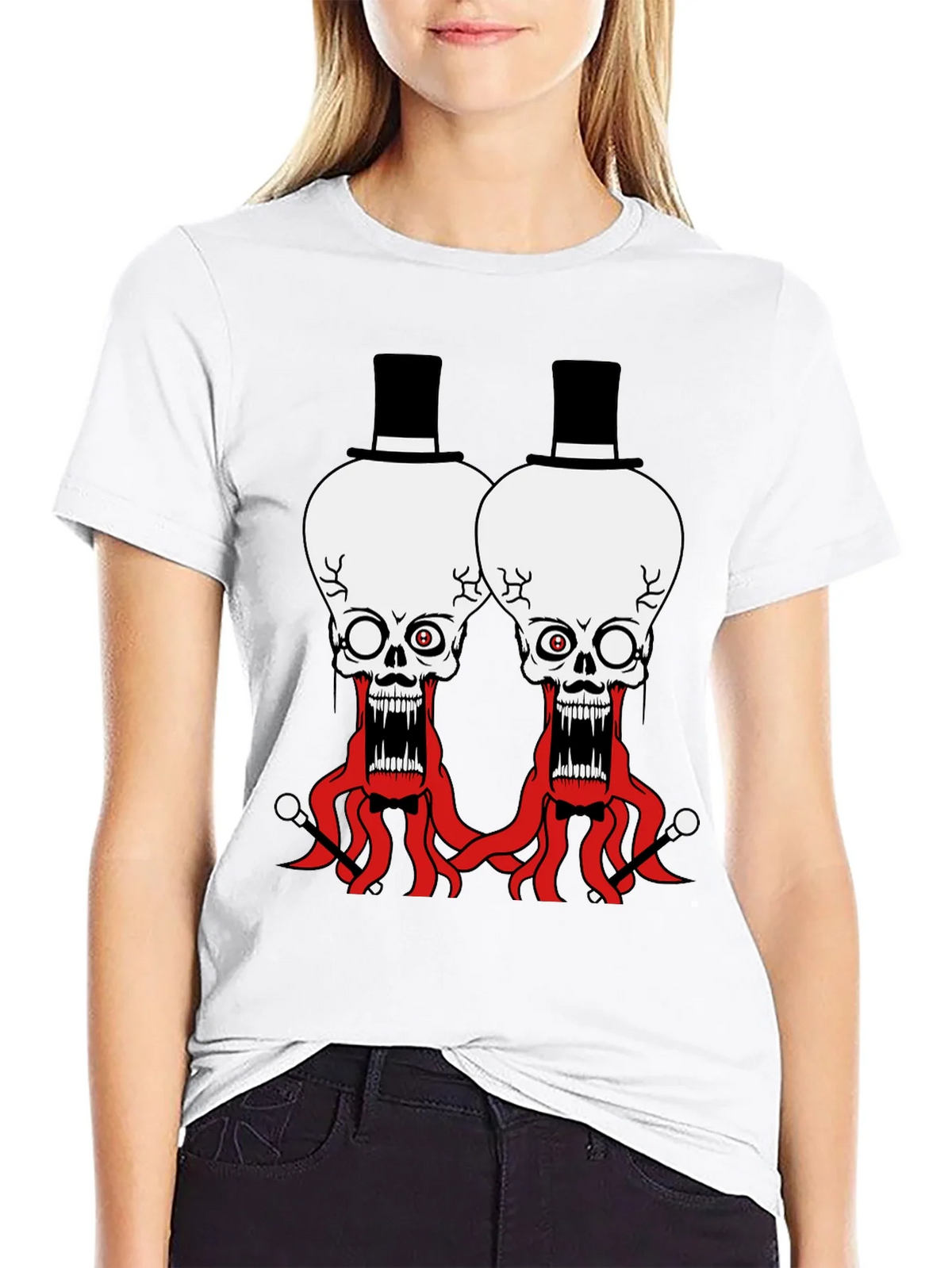 Skull Octopus Top Hat Graphic Tee - Black