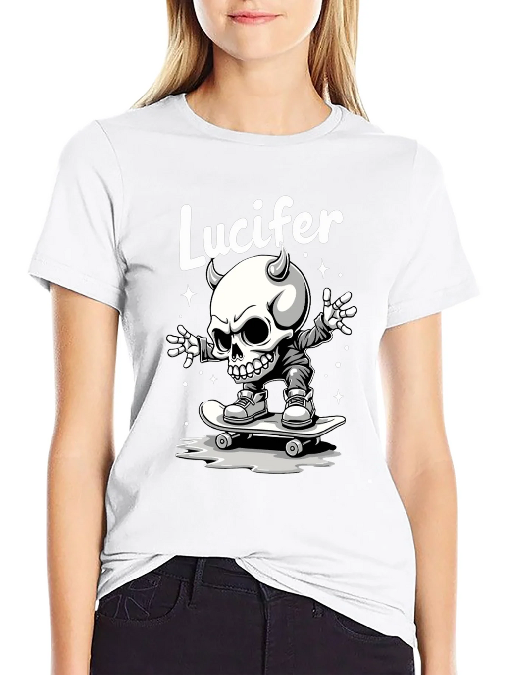 Lucifer Skateboard Skeleton Graphic Black T-Shirt product image 8