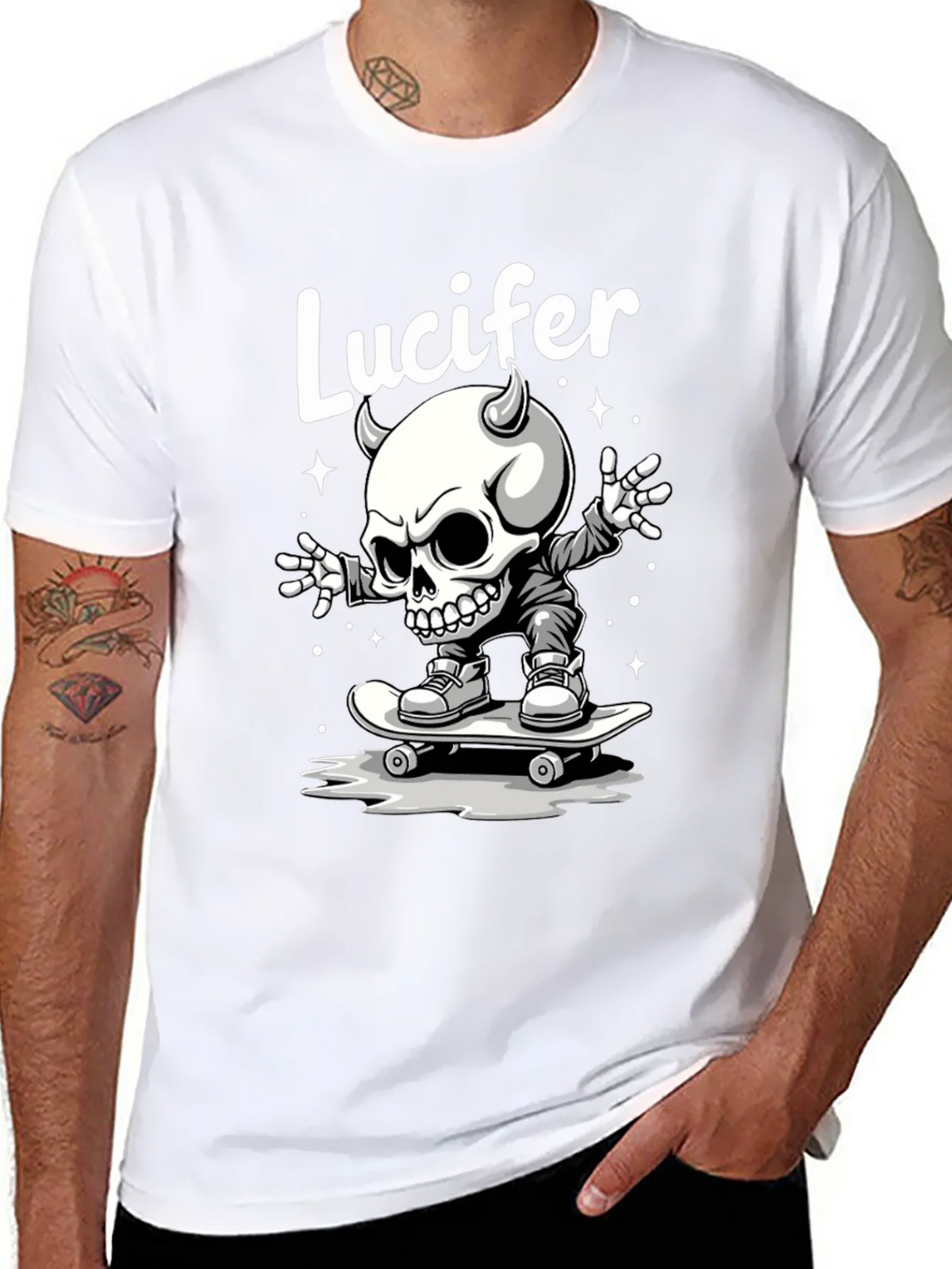 Lucifer Skateboard Skeleton Graphic Black T-Shirt product image 7