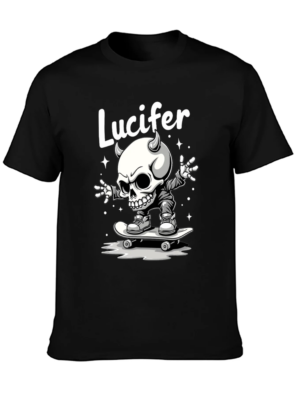 Lucifer Skateboard Skeleton Graphic Black T-Shirt product image 3