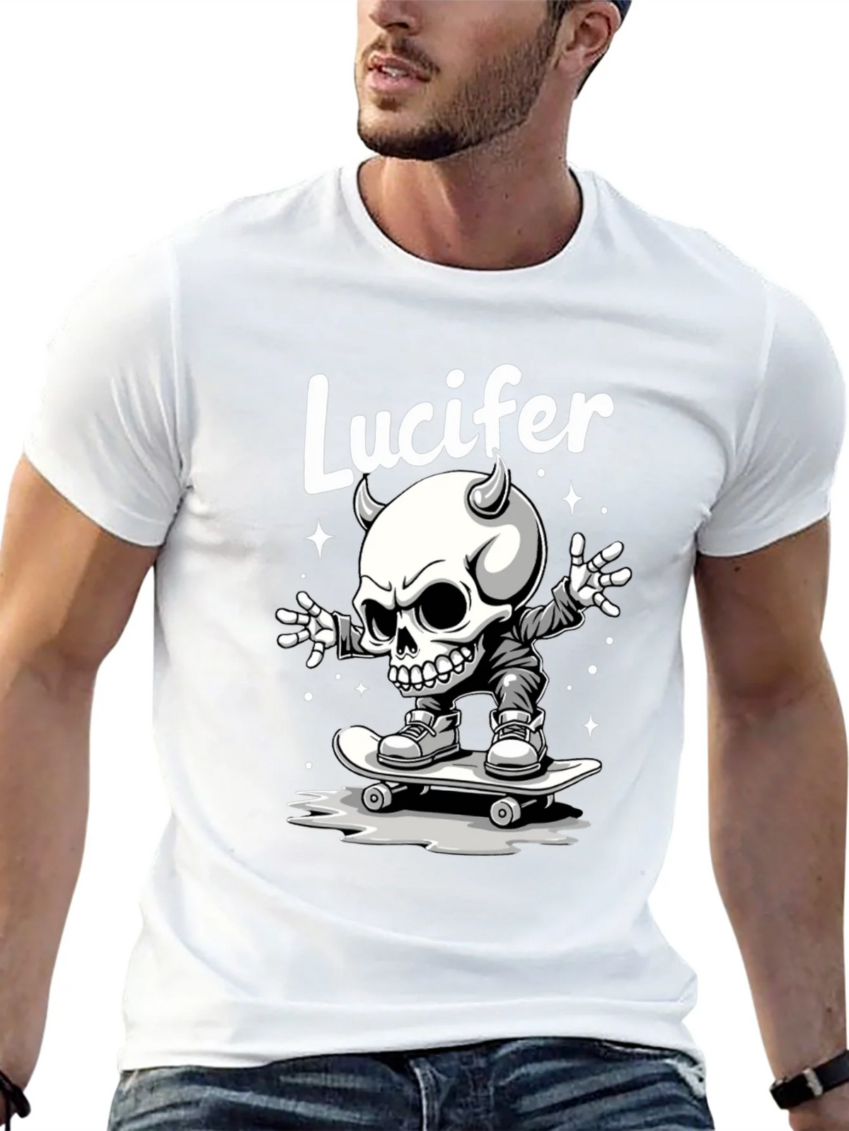 Lucifer Skateboard Skeleton Graphic Black T-Shirt product image 12