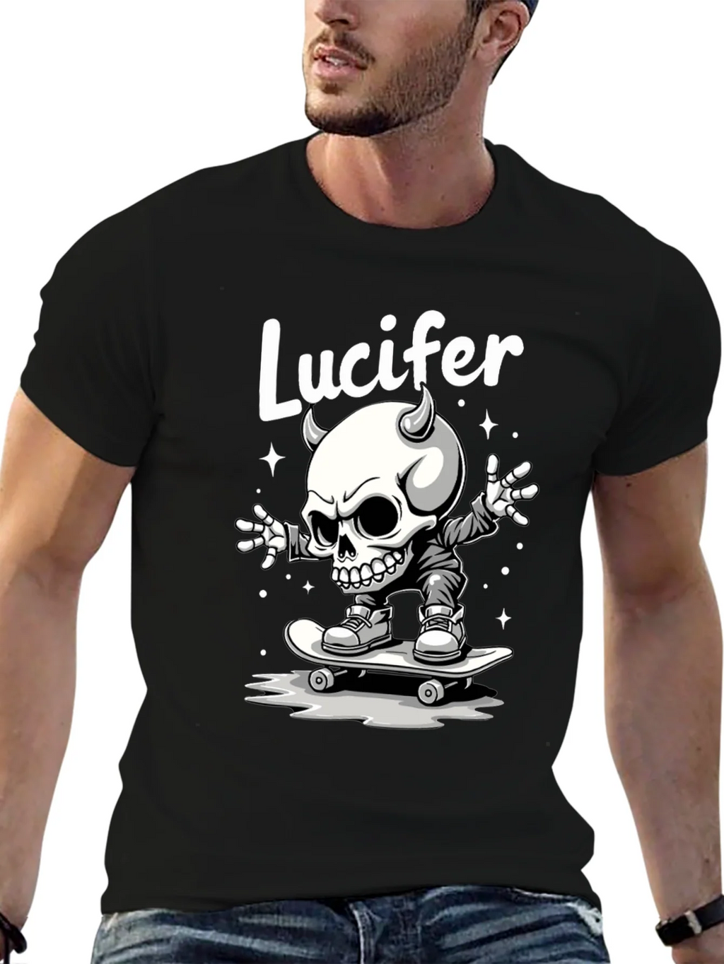 Lucifer Skateboard Skeleton Graphic Black T-Shirt product image 6