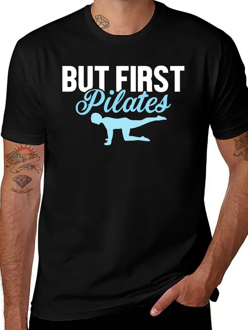 But First Pilates T-Shirt - Black Cotton Fitness Tee product image 1