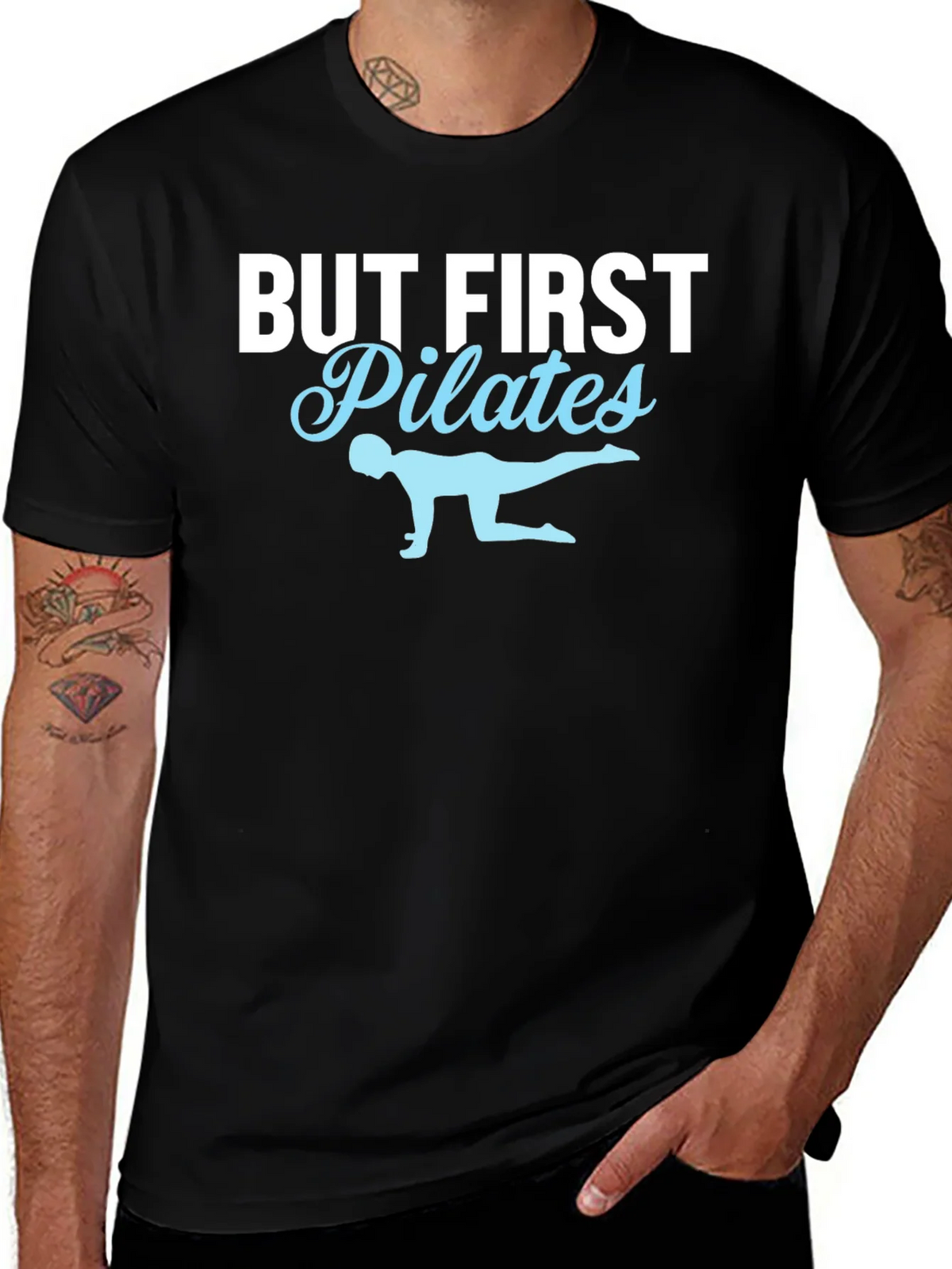 But First Pilates T-Shirt - Black Cotton Fitness Tee product image 1