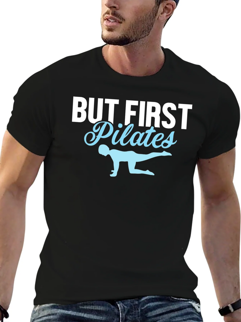 But First Pilates T-Shirt - Black Cotton Fitness Tee product image 6