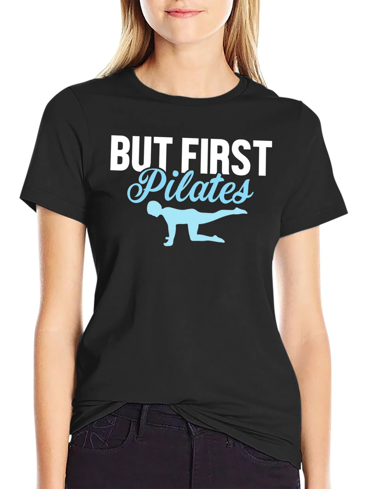But First Pilates T-Shirt - Black Cotton Fitness Tee product image 2
