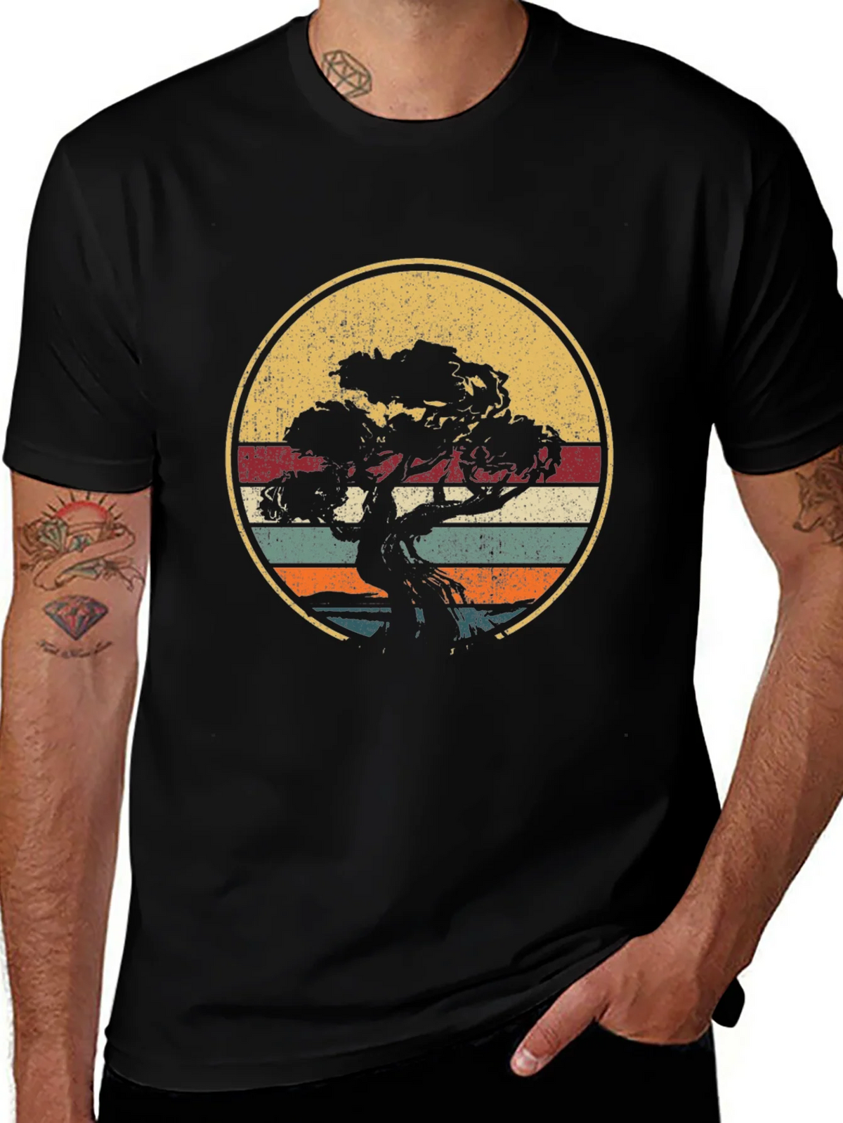 Bonsai Tree Retro Sunset T-Shirt product image 1