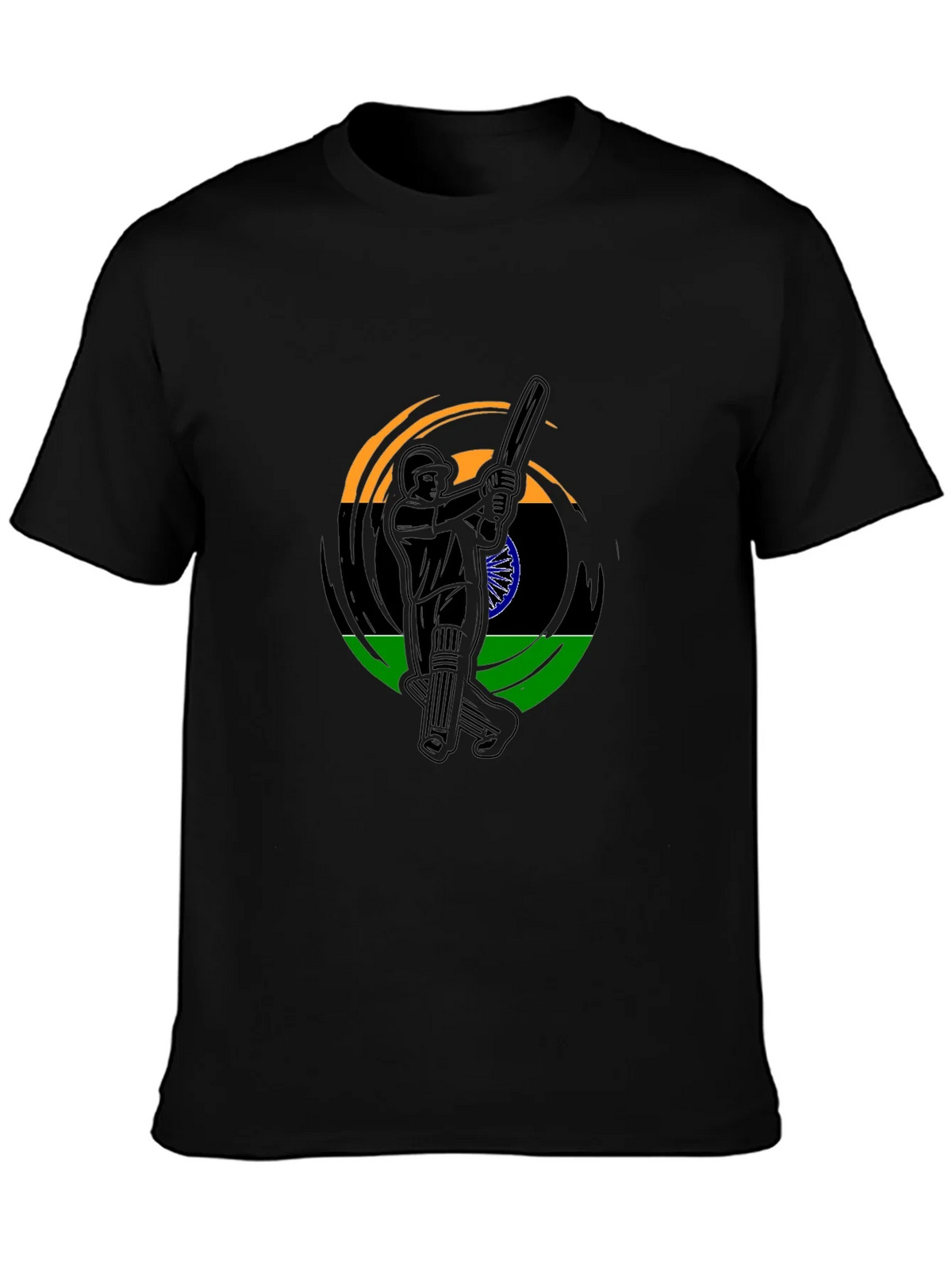 Cricket Player India Flag Graphic Black T-Shirt product image 3