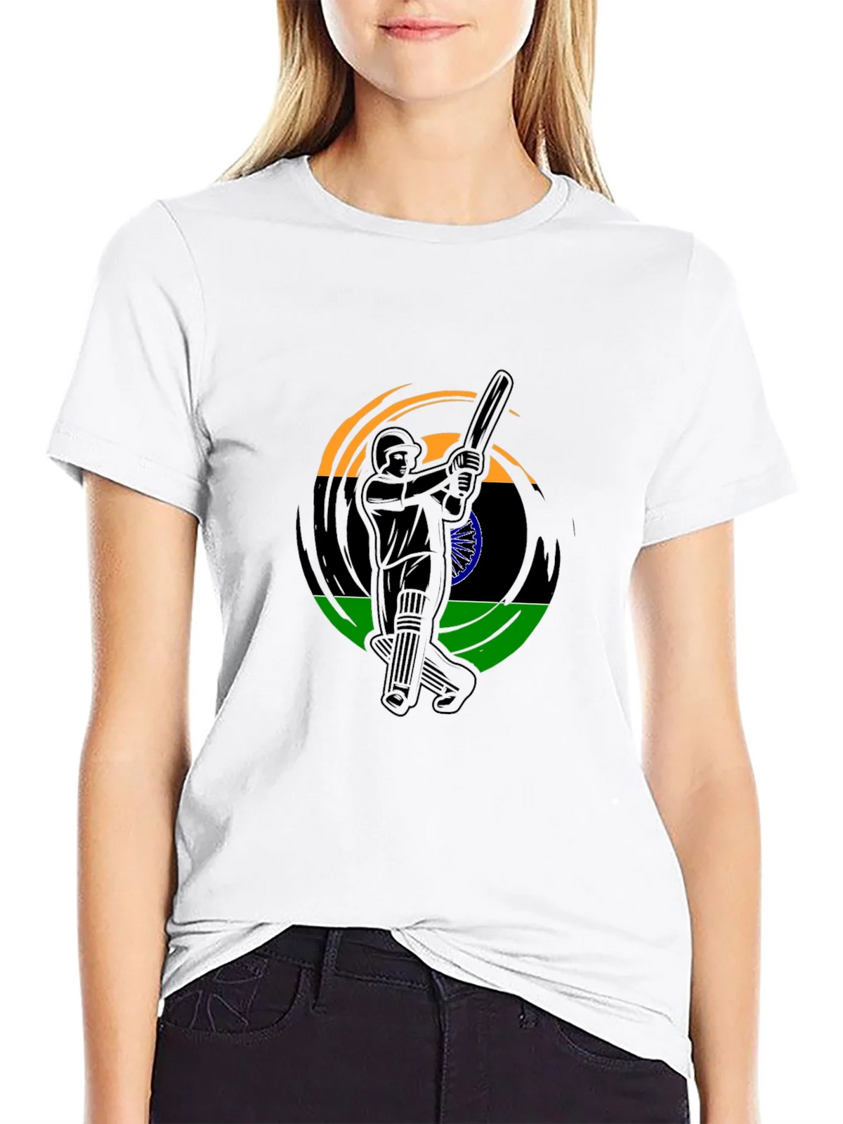 Cricket Player India Flag Graphic Black T-Shirt product image 8