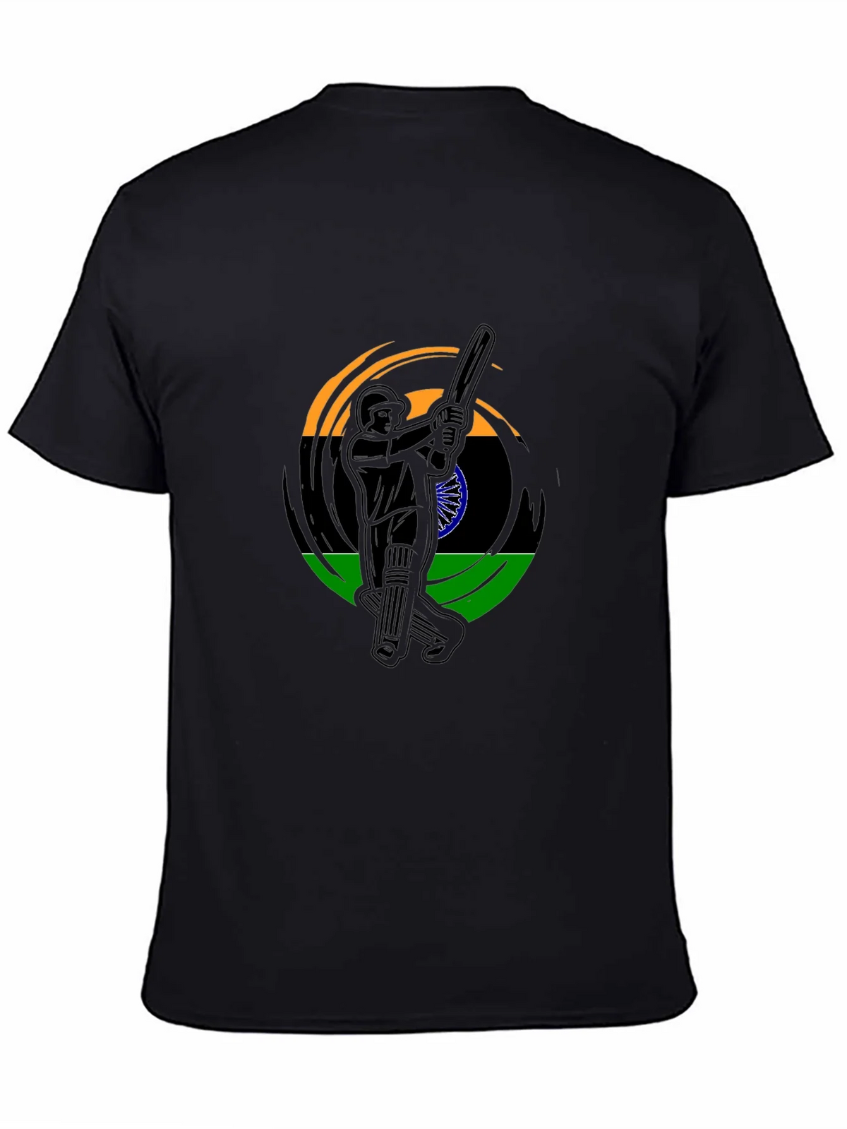Cricket Player India Flag Graphic Black T-Shirt product image 4