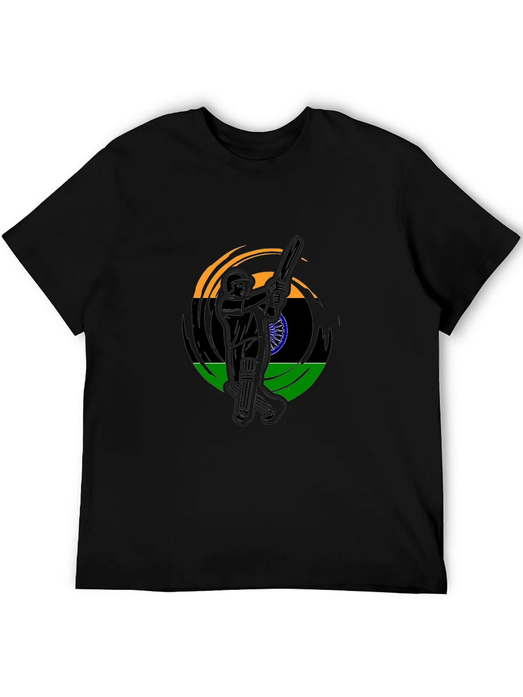 Cricket Player India Flag Graphic Black T-Shirt product image 5
