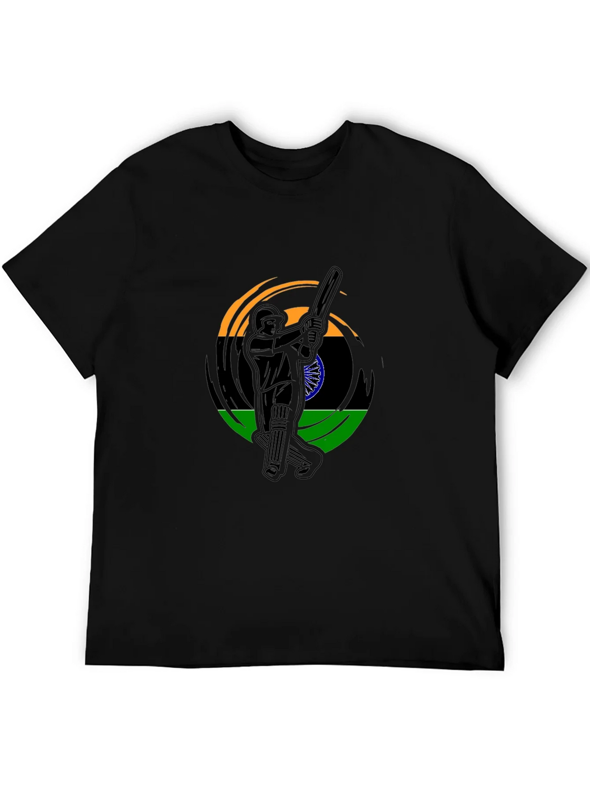Cricket Player India Flag Graphic Black T-Shirt product image 5