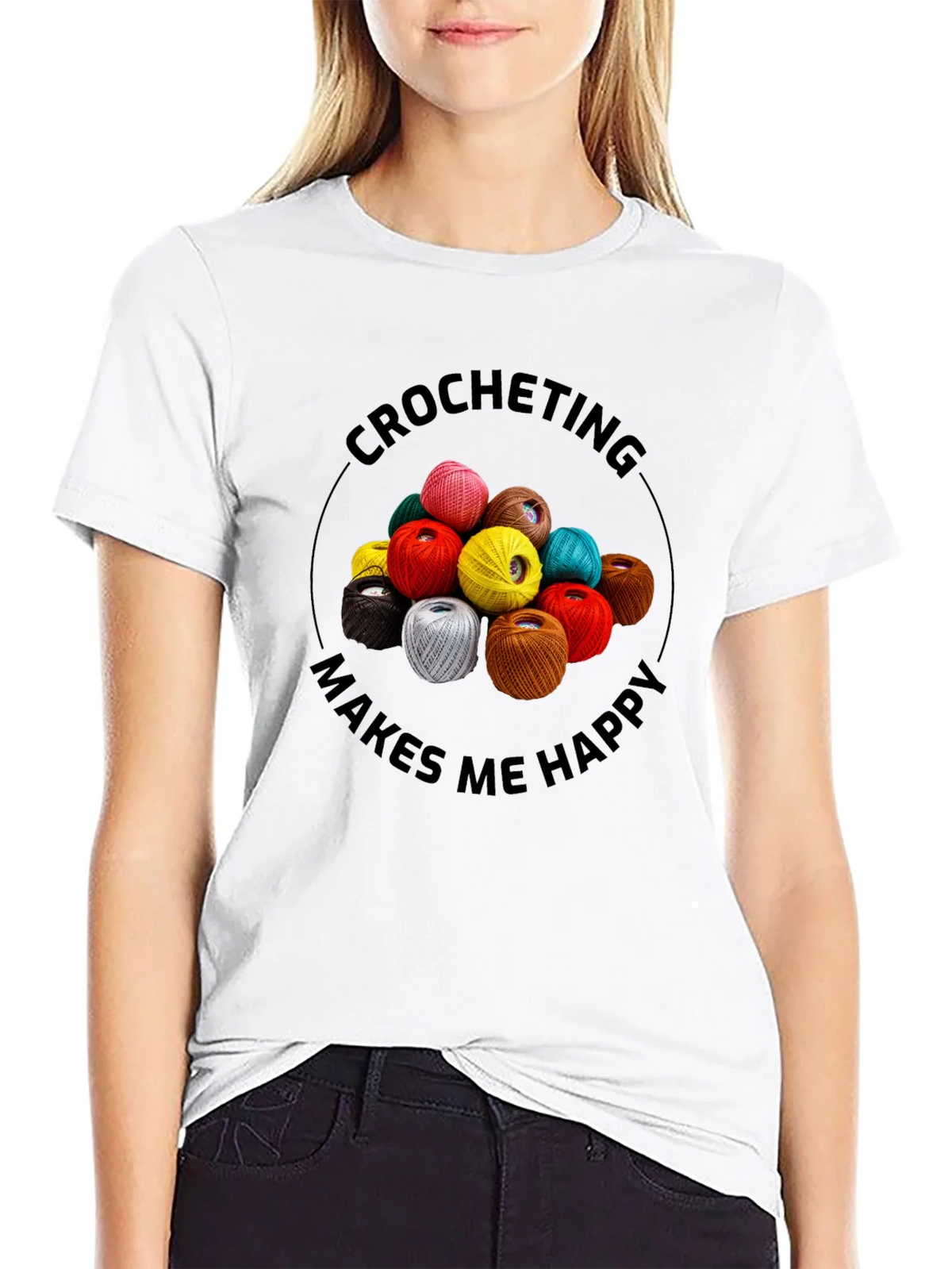 Crocheting Makes Me Happy Graphic Tee product image 8