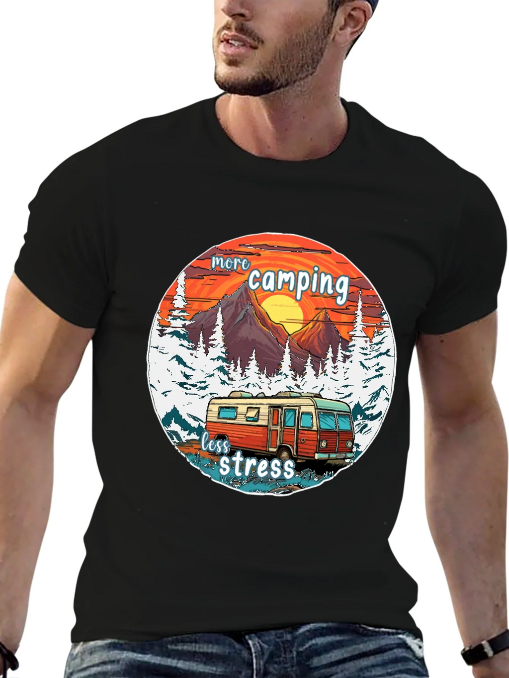 More Camping Less Stress Graphic Tee product image 5