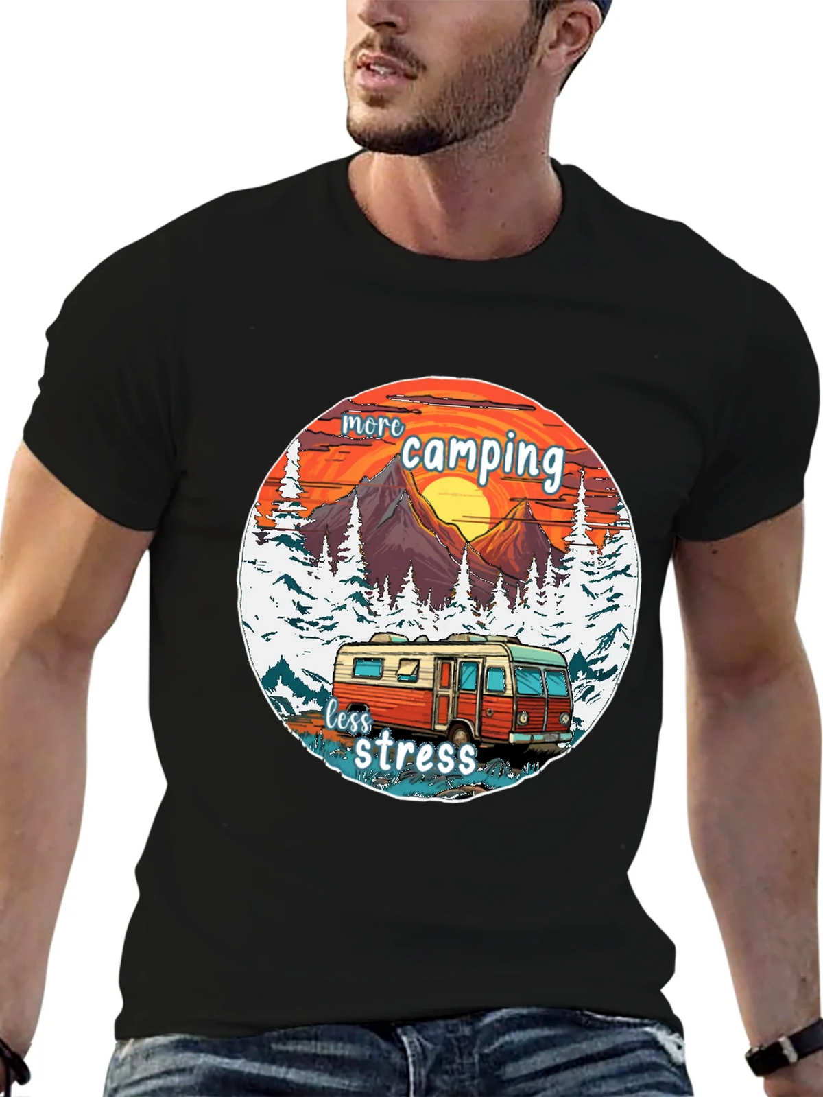 More Camping Less Stress Graphic Tee product image 5