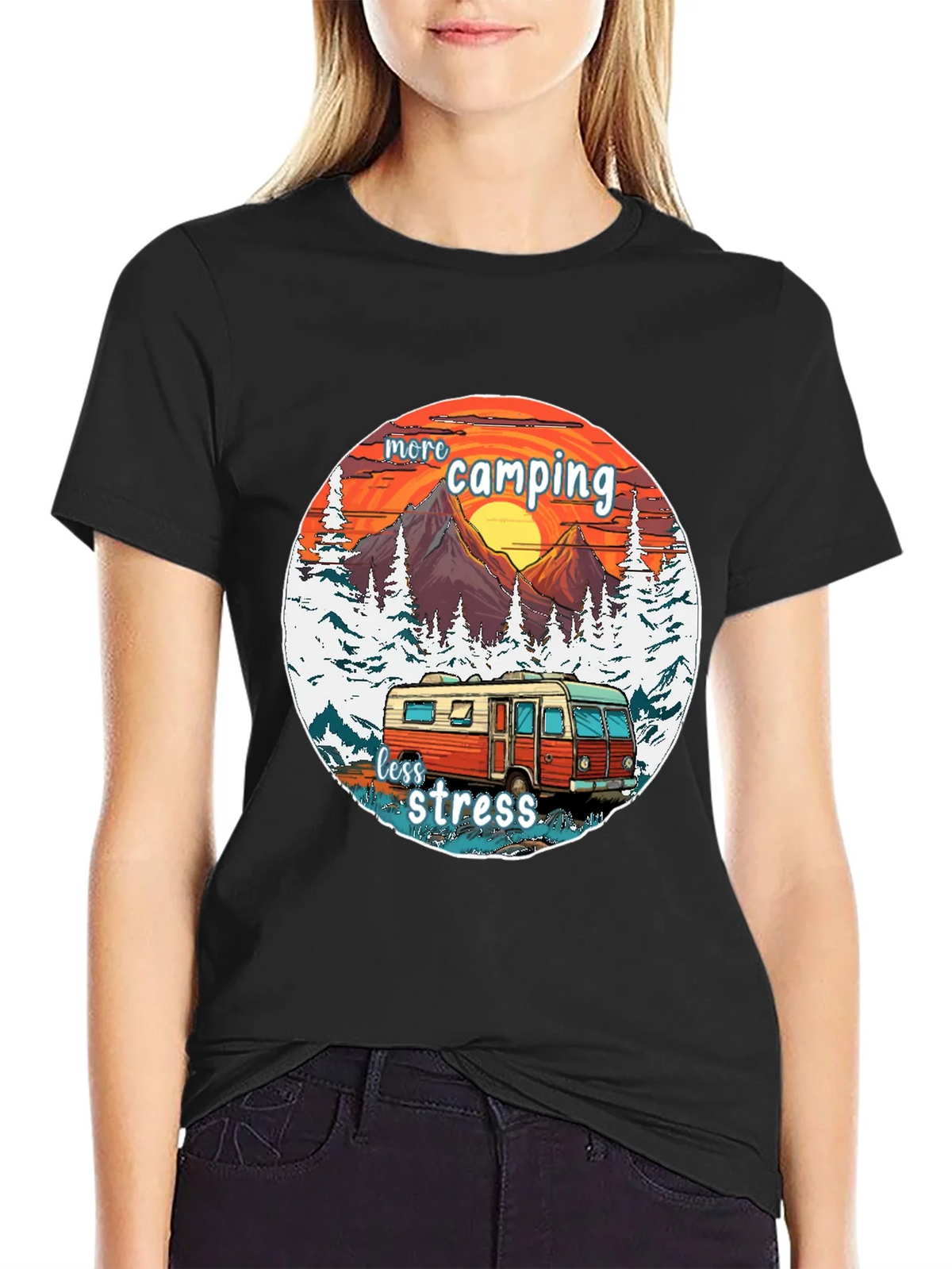 More Camping Less Stress Graphic Tee product image 1