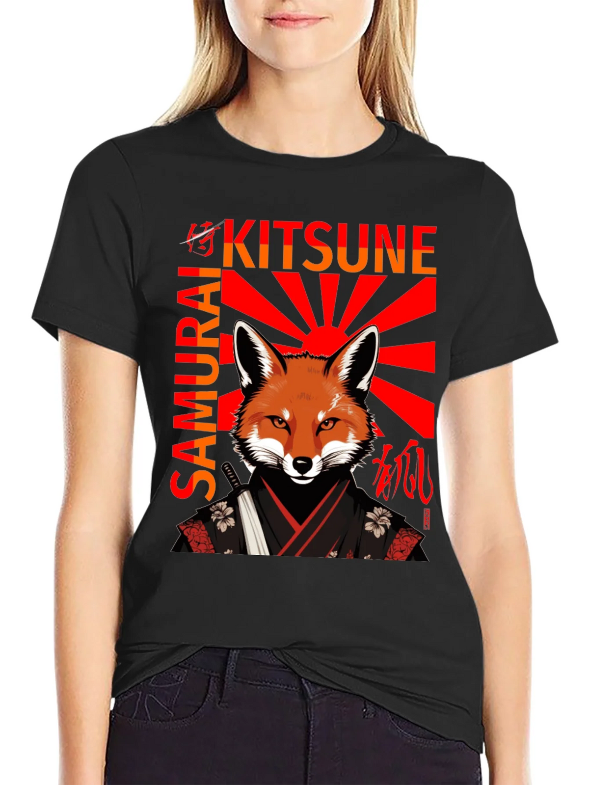 Samurai Kitsune T-Shirt Japanese Fox Warrior Design product image 2