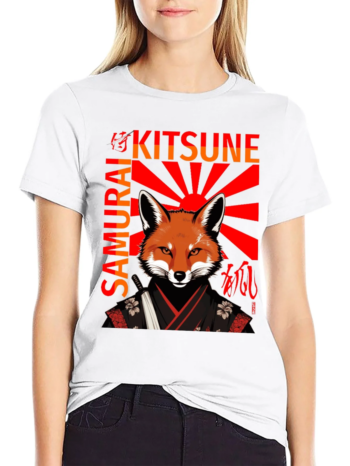 Samurai Kitsune T-Shirt Japanese Fox Warrior Design product image 8