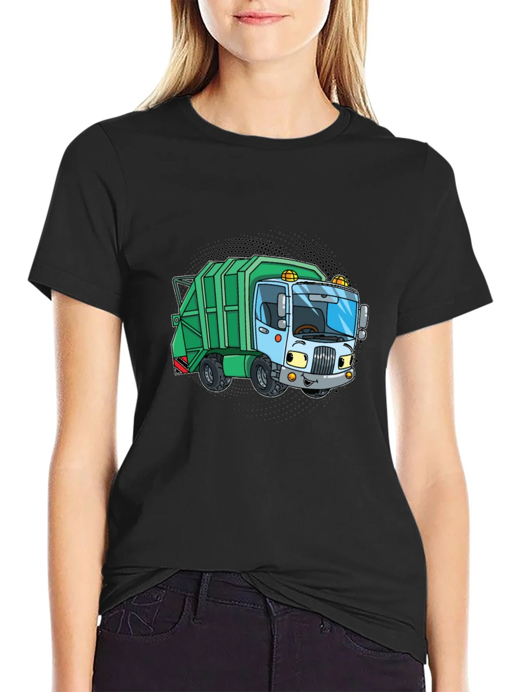 Cartoon Garbage Truck Graphic Tee - Black product image 2