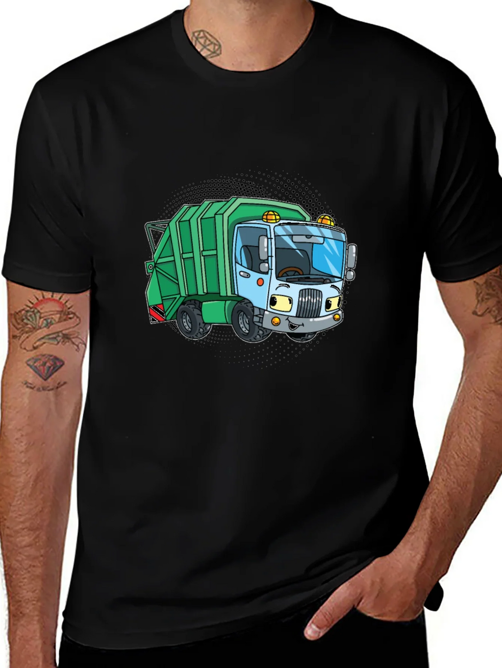 Cartoon Garbage Truck Graphic Tee - Black product image 1