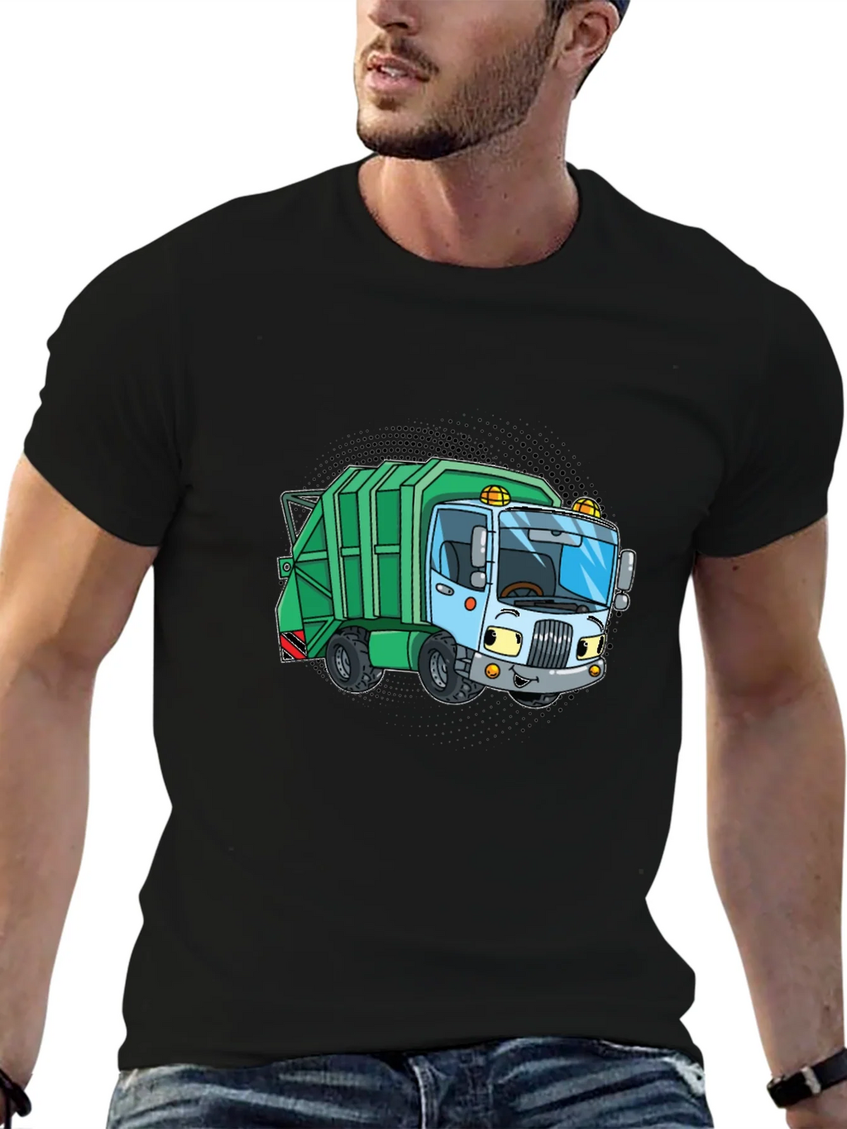 Cartoon Garbage Truck Graphic Tee - Black product image 6