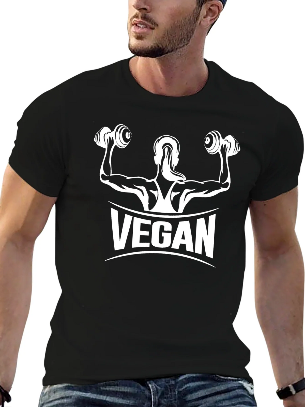 Vegan Muscle Tee - Black Cotton Fitness Shirt product image 6