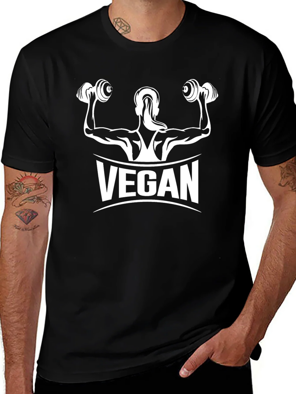 Vegan Muscle Tee - Black Cotton Fitness Shirt product image 1