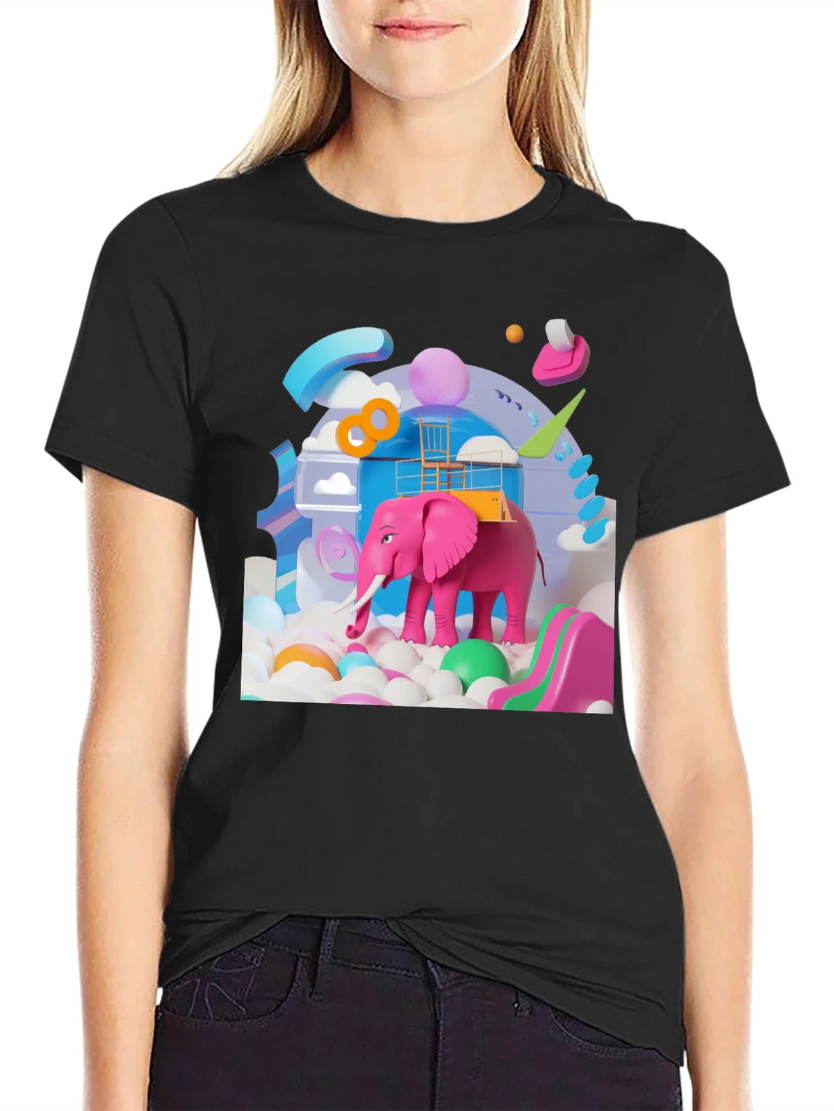 Playful Pink Elephant Graphic Tee - Novelty Design product image 2