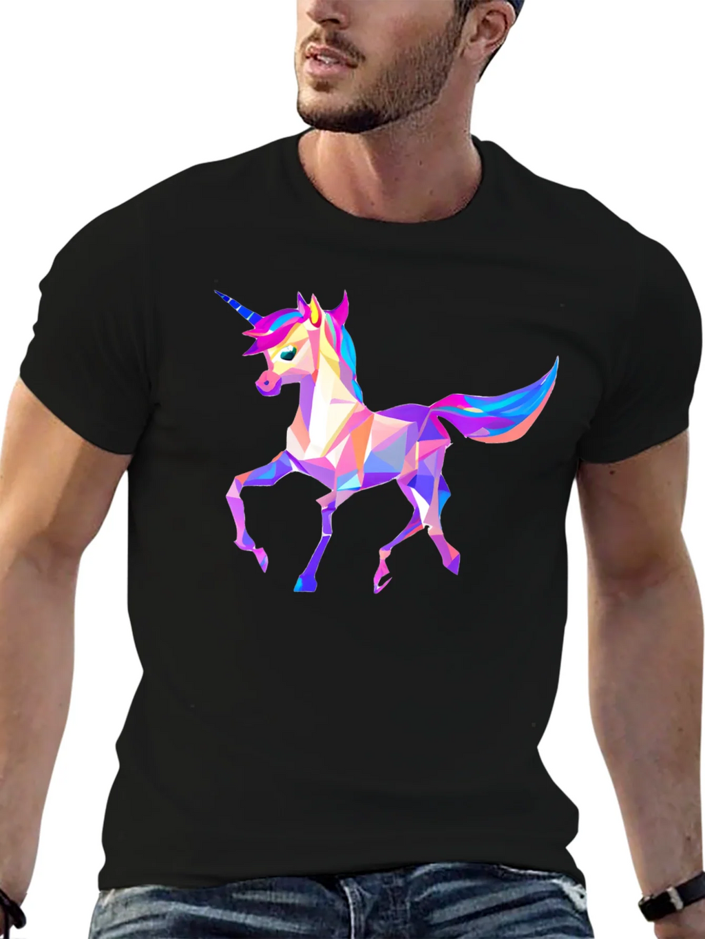 Geometric Unicorn Graphic Tee - Black product image 6
