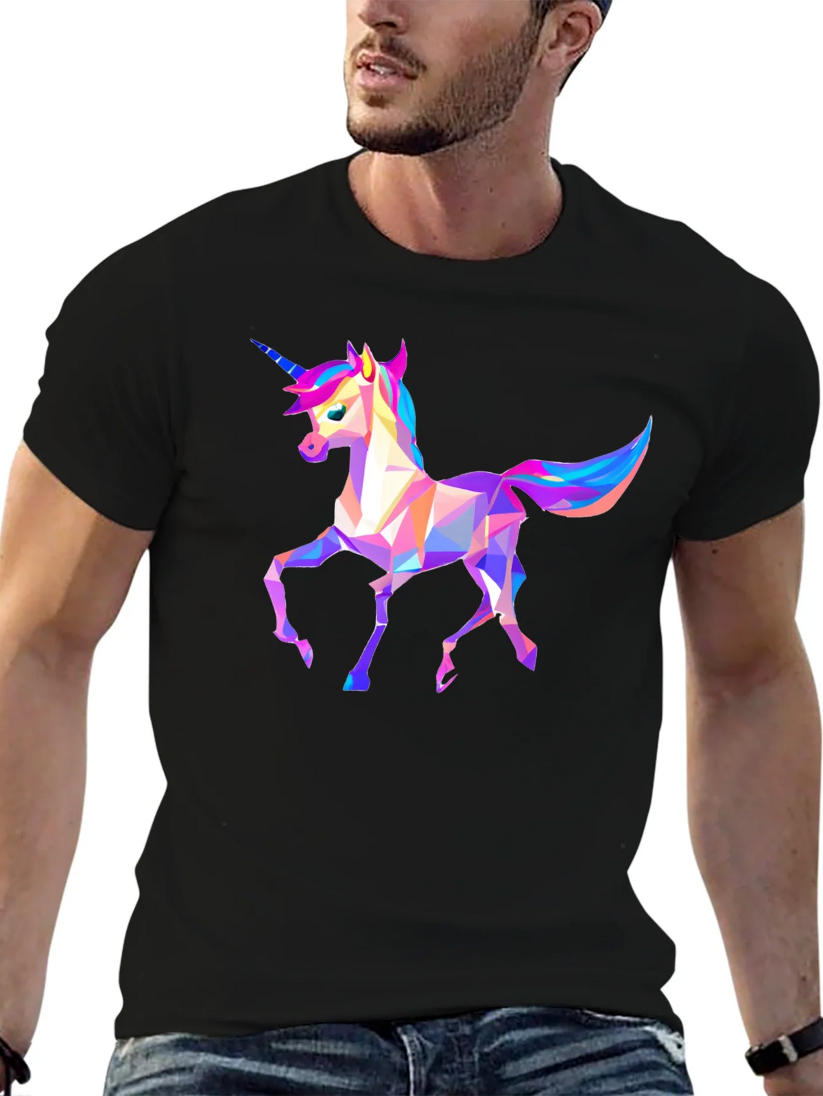 Geometric Unicorn Graphic Tee - Black product image 6